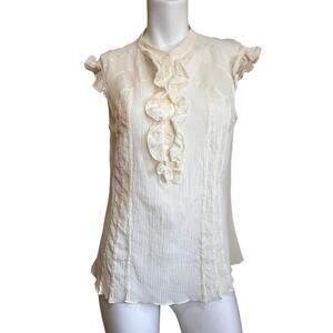 Gorsuch Silk Off White sleeveless ruffle front blouse sz XL